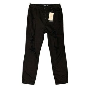 Cello Jeans Womens 13 Black Skinny Deluxe Comfort Stretch Distressed Button Fly